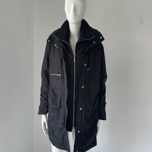 POST CARD Women's Black Parka Coat Size 2 – Zip & Snap Closure, Multiple Pockets